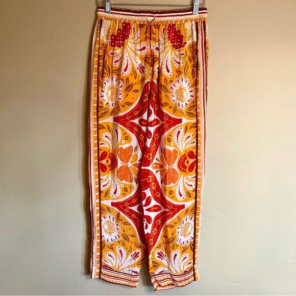 New FARM Rio Wonderful Scarf Pants Tassel Beaded Drawstring Tie Orange S or M - Picture 6 of 15